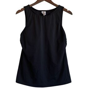 Lands End Womens High Neck Modest Tankini Top Size 12 Black UPF 50 Padded Bra
